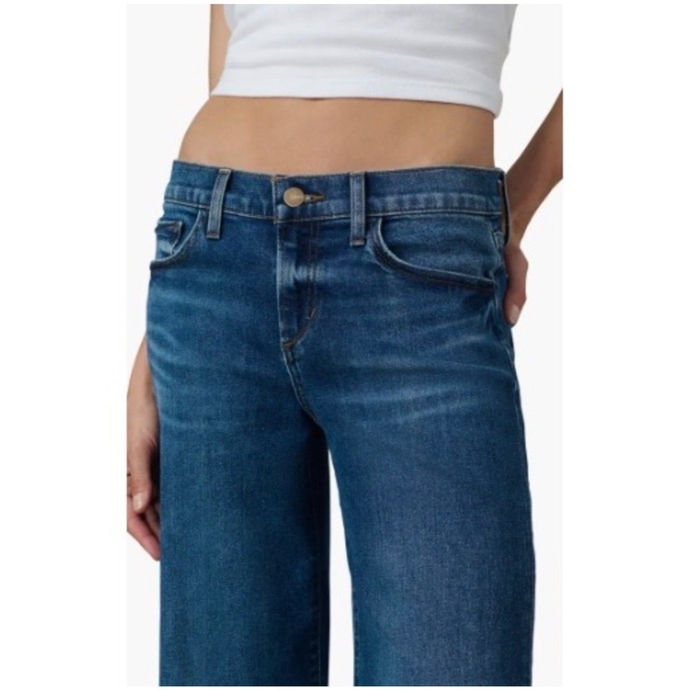 Joe's Low Rise Wide Leg Lou Lou Jeans Dark Medium Wash Denim in Amore 29 - Picture 3 of 8